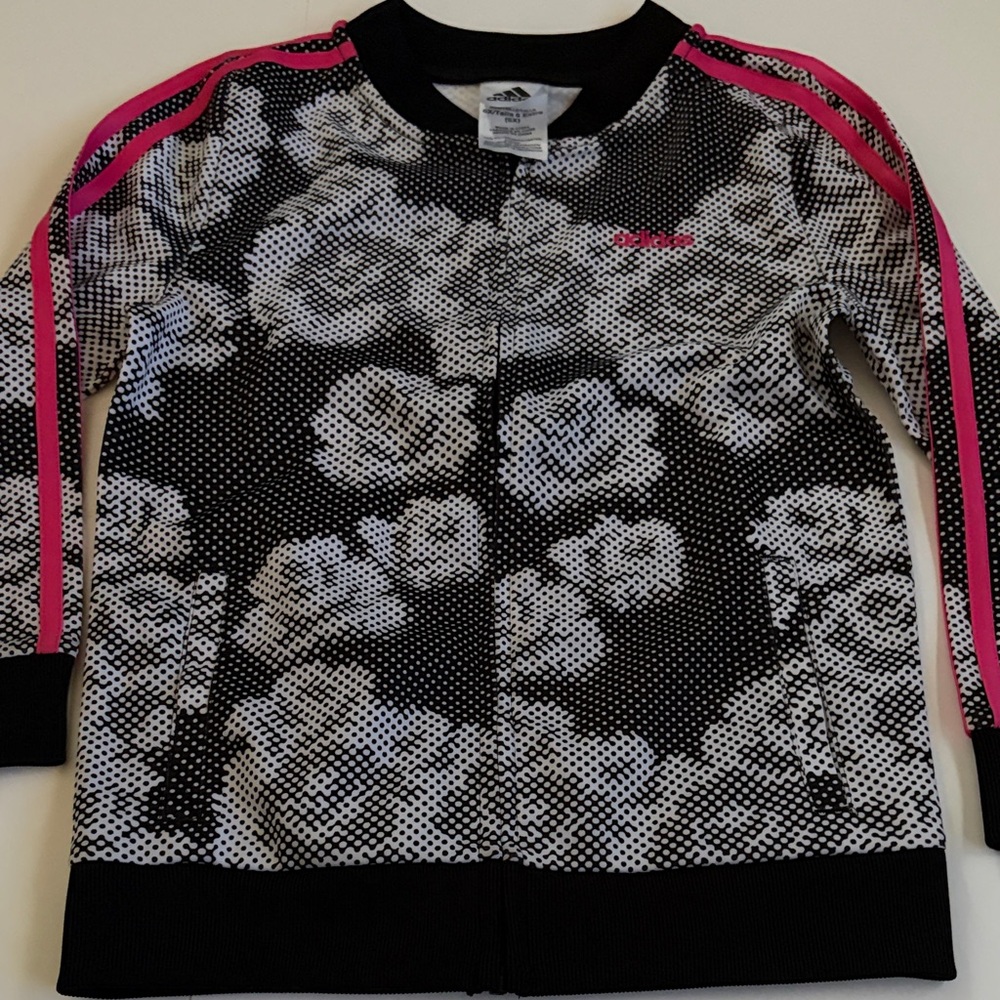 Adidas Monochrome Floral Jacket with Pink Highlights